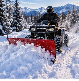 Winter equipment photography illustrating atv snow plows (not a specific product model)