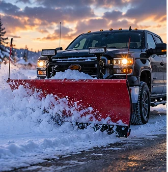 Winter equipment photography illustrating snow plow solenoids and relays (not a specific product model)