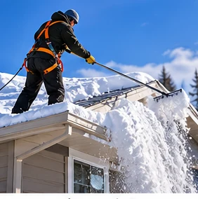 Winter equipment photography illustrating telescoping roof rakes (not a specific product model)