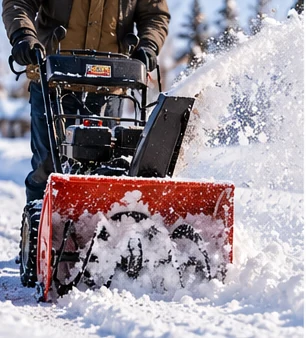 Winter equipment photography illustrating corded electric snow blowers (not a specific product model)