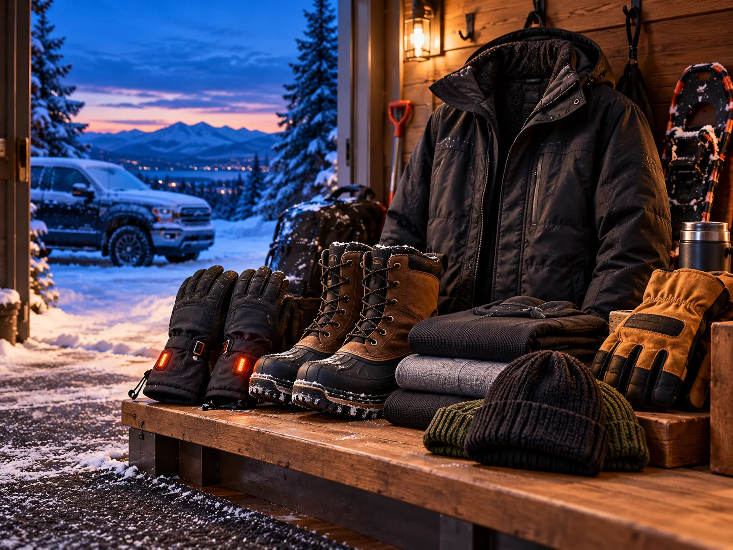 Winter boots and cold-weather work gloves for snow clearing